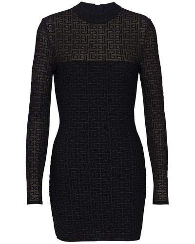 Balmain Glittered Knit Short Dress Clothing - Black