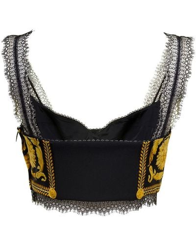 Versace Yellow Baroque-print Cropped Top In Silk Woman - Black