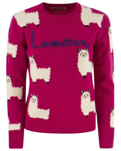 Mc2 Saint Barth Wool-blend Sweater With Embroidery - Pink