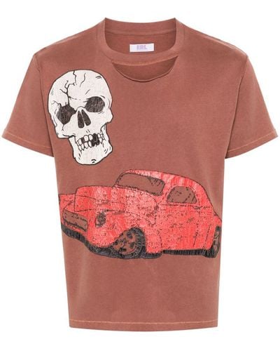ERL Ripped Collar Skull Car Tshirt Knit - Pink