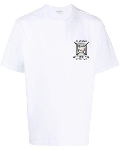 Maison Kitsuné College Fox-embroidered Cotton T-shirt - White