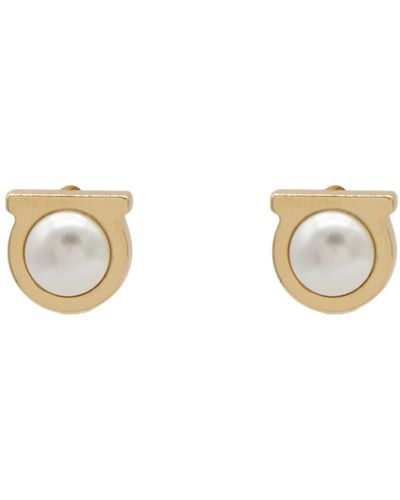 Ferragamo Gancini Glass Pearl Earrings - Metallic