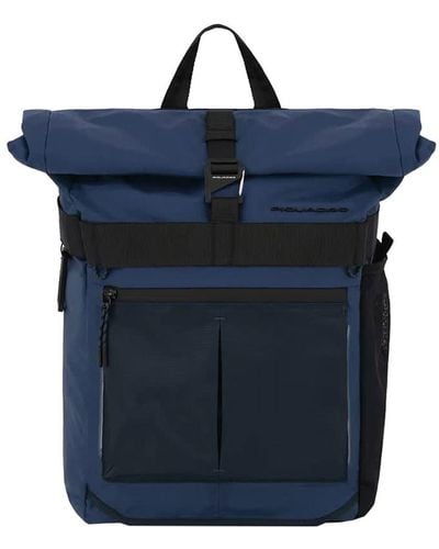 Piquadro Roll-top Bike Computer Backpack Bags - Blue