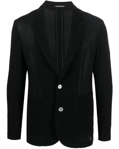 Emporio Armani Wool Single-breasted Blazer Jacket - Black