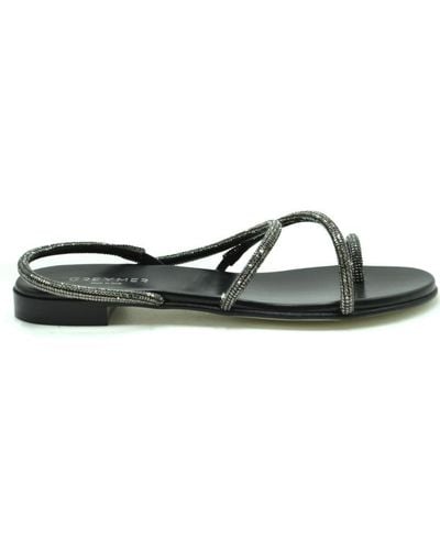 Grey Mer Leather Sandals - Black