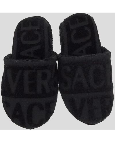 Versace Home All-Over Logo Slippers - Black