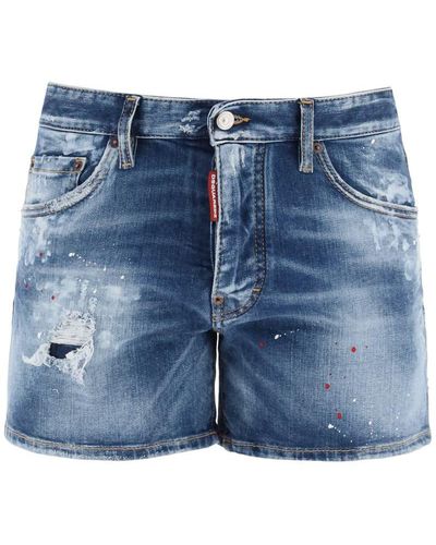 DSquared² Sexy 70's Shorts In Worn Out Booty Denim - Blue