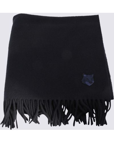 Maison Kitsuné Blue Wool Scarves - Black
