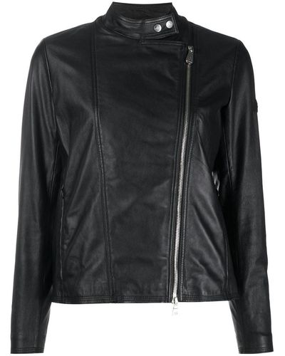 Peuterey Leather Jacket With Diagonal Zip - Black