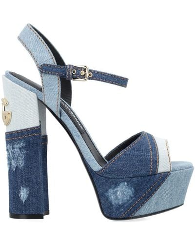 Dolce & Gabbana Keira Denim Patchwork Platform Sandals - Blue