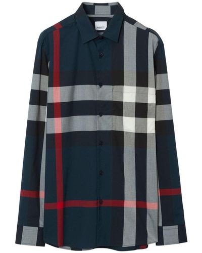 Burberry Simpson Stretch Cotton Check Shirt - Blue