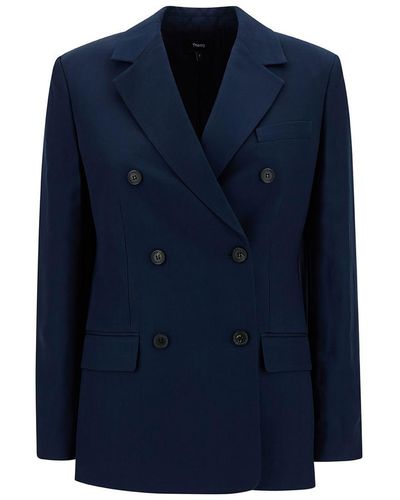 Theory Double-Breasted Jacket With Notched Revers - Blue