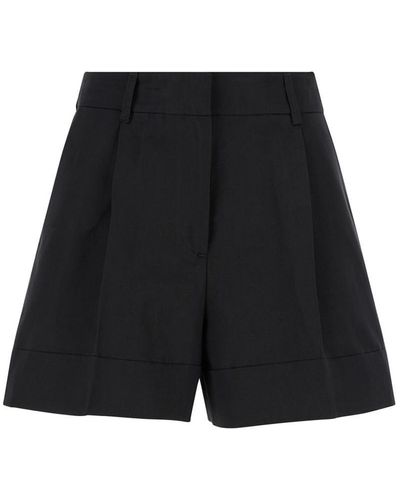 PT Torino Black High Waisted 'delia' Shorts In Cotton & Linen Blend Woman