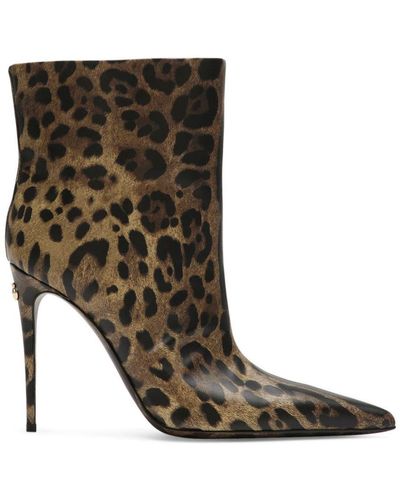 Dolce & Gabbana Glossy Leather Ankle Boots - Brown