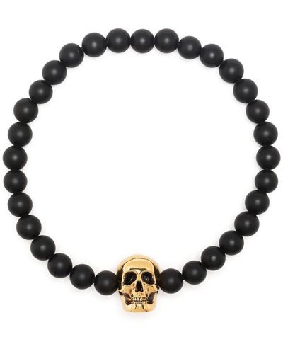 Alexander McQueen Skull Bracelet With Pearls - Black