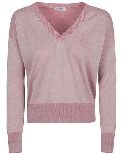 Base London Cotton Blend V-Neck Sweater - Pink