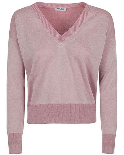 Base London Cotton Blend V-Neck Jumper - Pink
