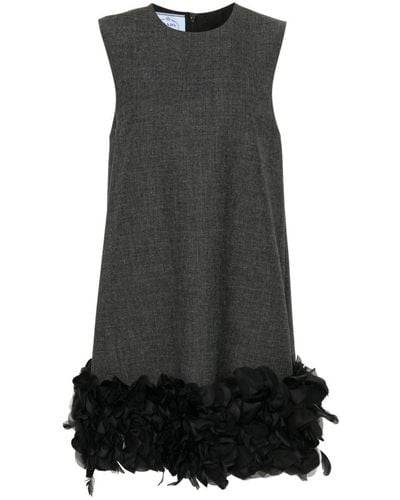 Prada Feather-detail Mini Dress - Black