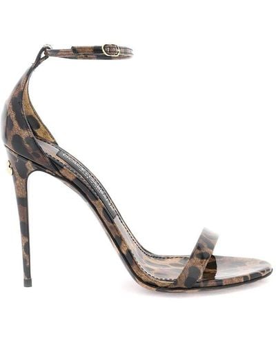 Dolce & Gabbana Leopard Print Glossy Leather Sandals - Brown