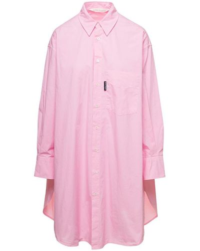 Palm Angels Mini Shirt Dress With Contrasting Logo Print - Pink