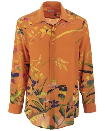 Etro Ramage Floral Silk Shirt - Orange