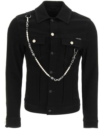 Dolce & Gabbana Denim Jacket With Keychain - Black
