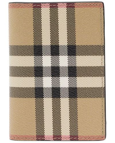Burberry Beige Bi-fold Card-holder With Check Motif In Leather Man - Natural