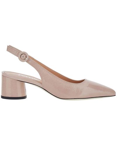 Pollini Pink Slingback Court Shoes With Block Heel In Leather Woman