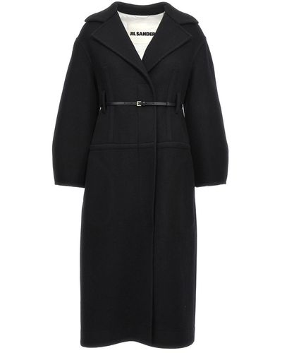 Jil Sander Long Wool Coat Coats - Black