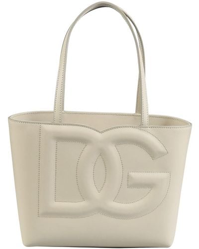 Dolce & Gabbana Dg Logo Leather Tote Bag - Natural