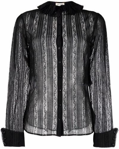 Saint Laurent Frilled-neck Lace Shirt - Black
