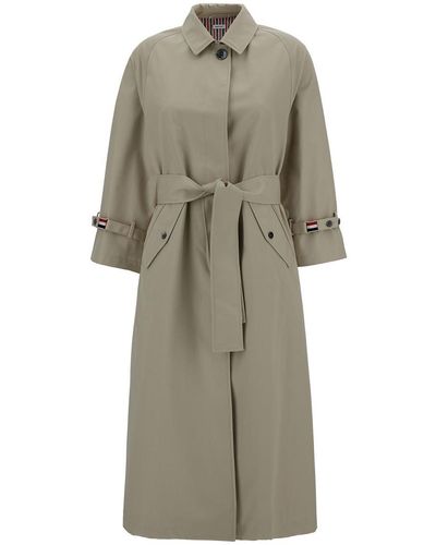 Thom Browne Beige Trench Coat With Matching Belt In Waterproof Cotton Woman - Natural