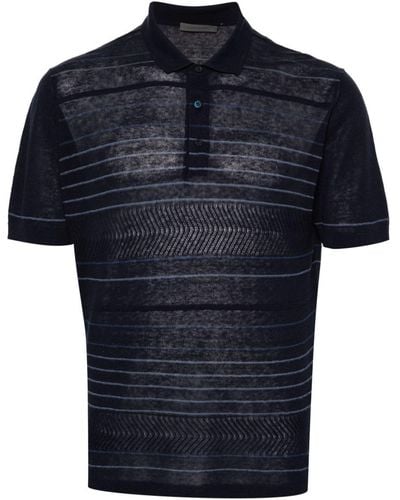 Corneliani Fine-knit Striped Polo Shirt - Blue