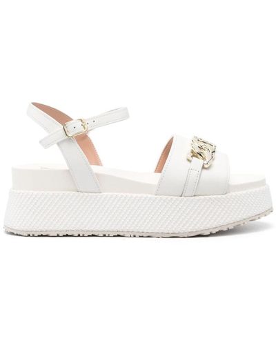 Liu Jo Leather Sandals With Platform And Logo Plate - White