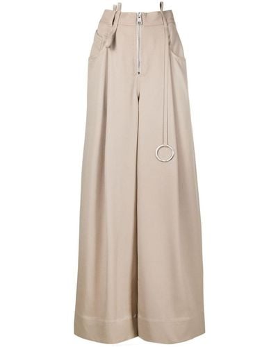 The Attico Embellished Wide-Leg Wool Pants - Natural