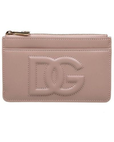 Dolce & Gabbana Powder Color Leather Card Holder - Pink