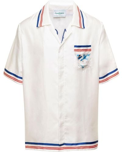Casablancabrand 'par Avion' Cuban Short Sleeves Shirt In Silk Man - White
