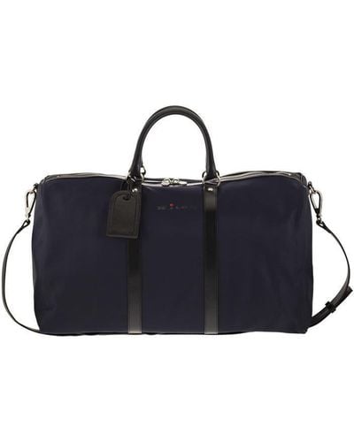Kiton Nylon Weekend Bag With Leather Details - Blue