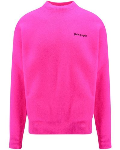 Palm Angels Logo-embroidered Wool-blend Jumper - Pink