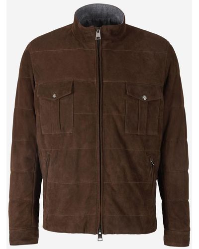 Luigi Borrelli Napoli Leather Pockets Jacket - Brown