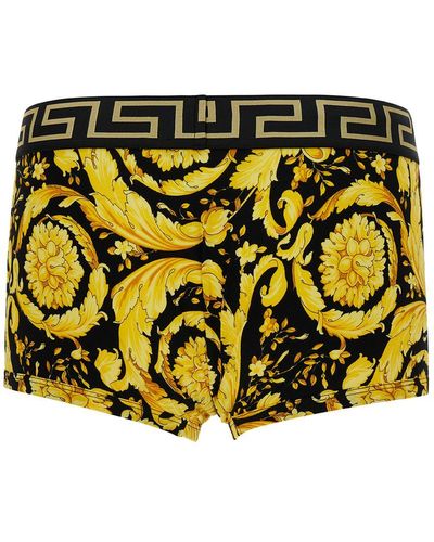 Versace Gold Boxer Briefs With Barocco Print In Stretch Cotton Man - Yellow