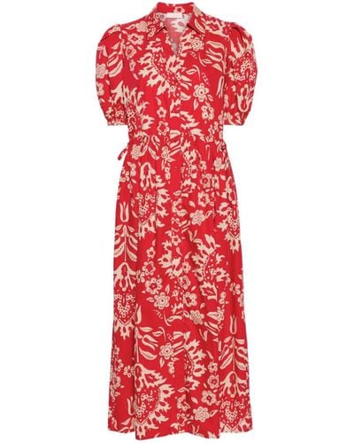 Liu Jo Cotton Midi Dress With Floral Print - Red