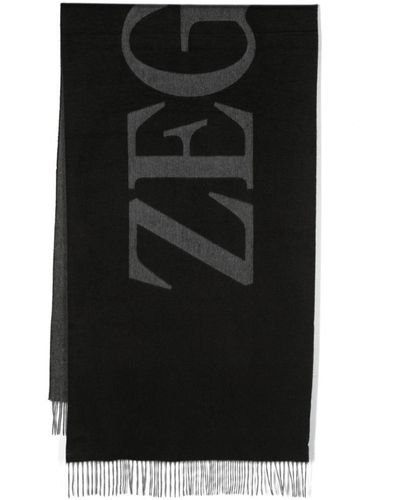 ZEGNA Logo-jacquard-motif Silk Scarf - Black