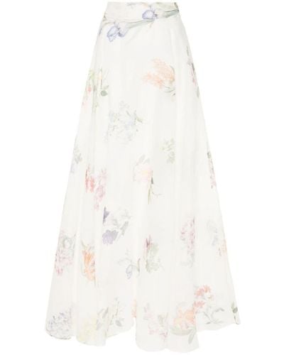 Zimmermann Floral Print Linen And Silk Blend Maxi Skirt - White