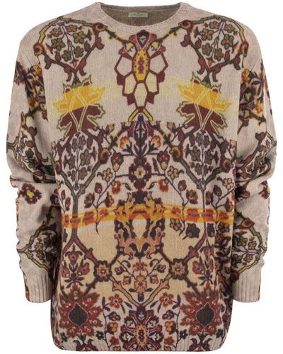Etro Virgin Wool Jumper With Print - Natural