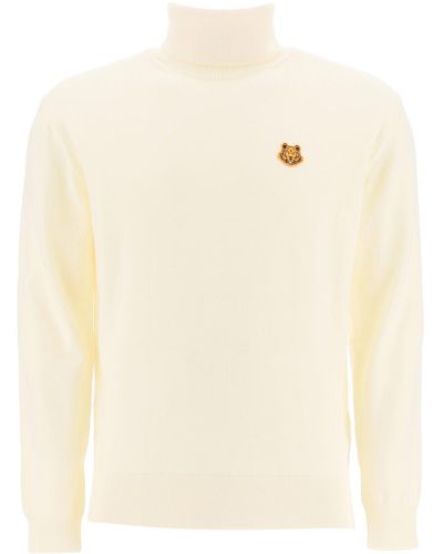 KENZO Turtleneck Jumper With Tiger Patch M Wool - Multicolour