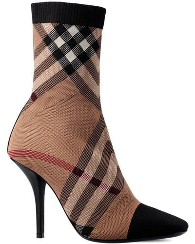 Burberry Dolman Check Stiletto Sock Booties - Brown