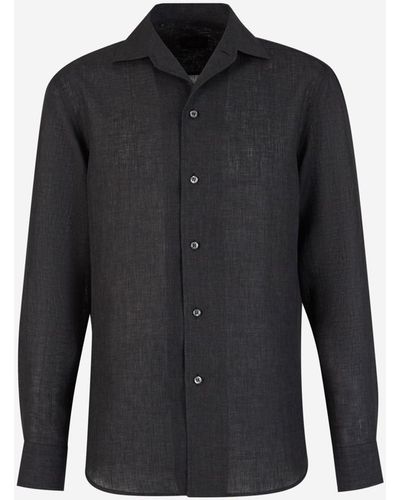 Brioni Linen Plain Shirt - Black