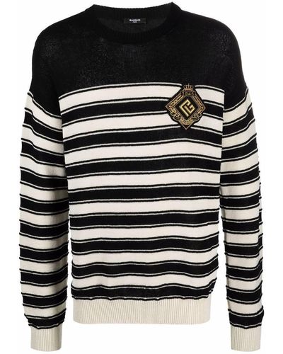 Balmain Logo-badge Knitted Sailor Sweater - Black