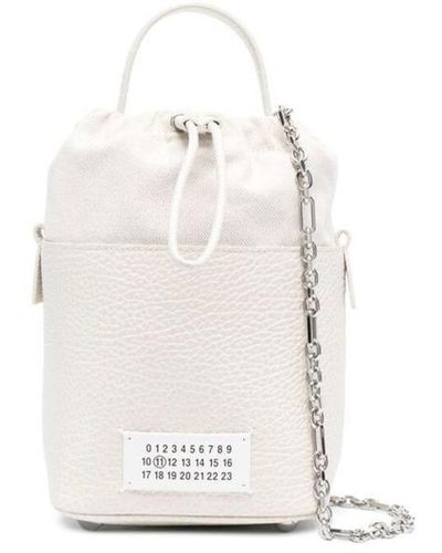 Maison Margiela White '5a Bucket' With Chain Adjustable Shoulder Strap In Leather Woman